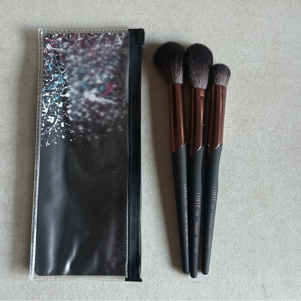 Luxie ProTools 3 Piece Face Brush Set with Travel Pouch